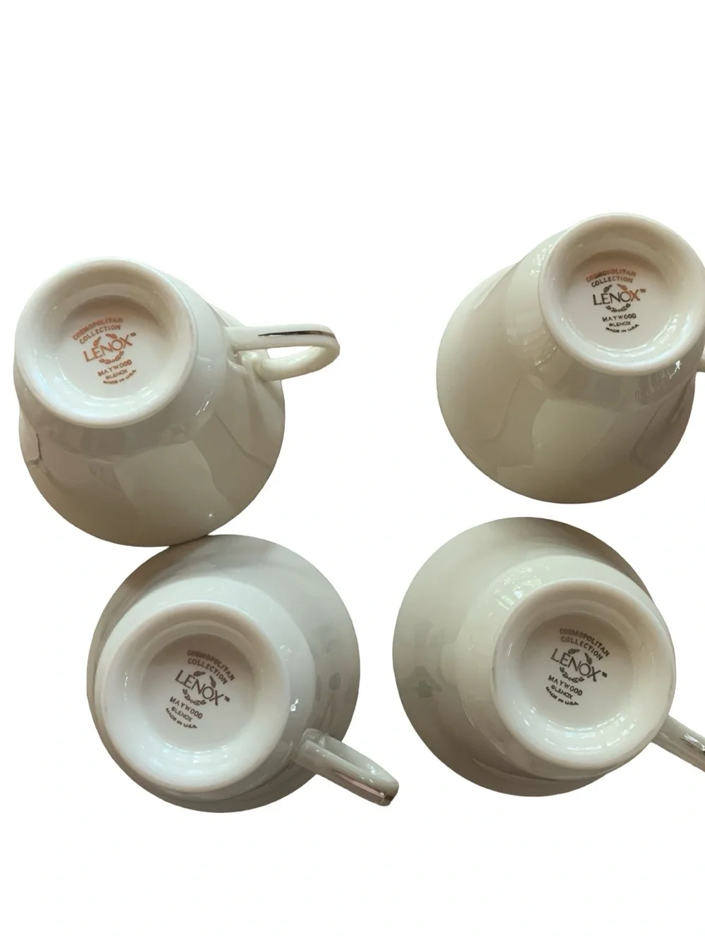 Lenox 4 MAYWOOD FOOTED CUP & SAUCER Sets Cream Ivory Platinum Tea Coffee‎
